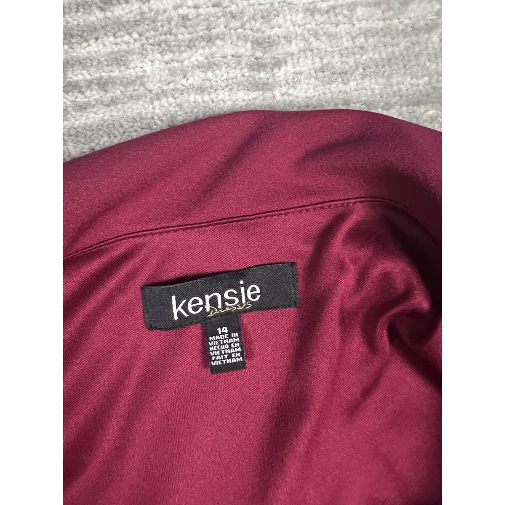 Kensie Dress Womens 14 Red Short Sleeve Midi Polyester Blend Casual Tie - Picture 11 of 13